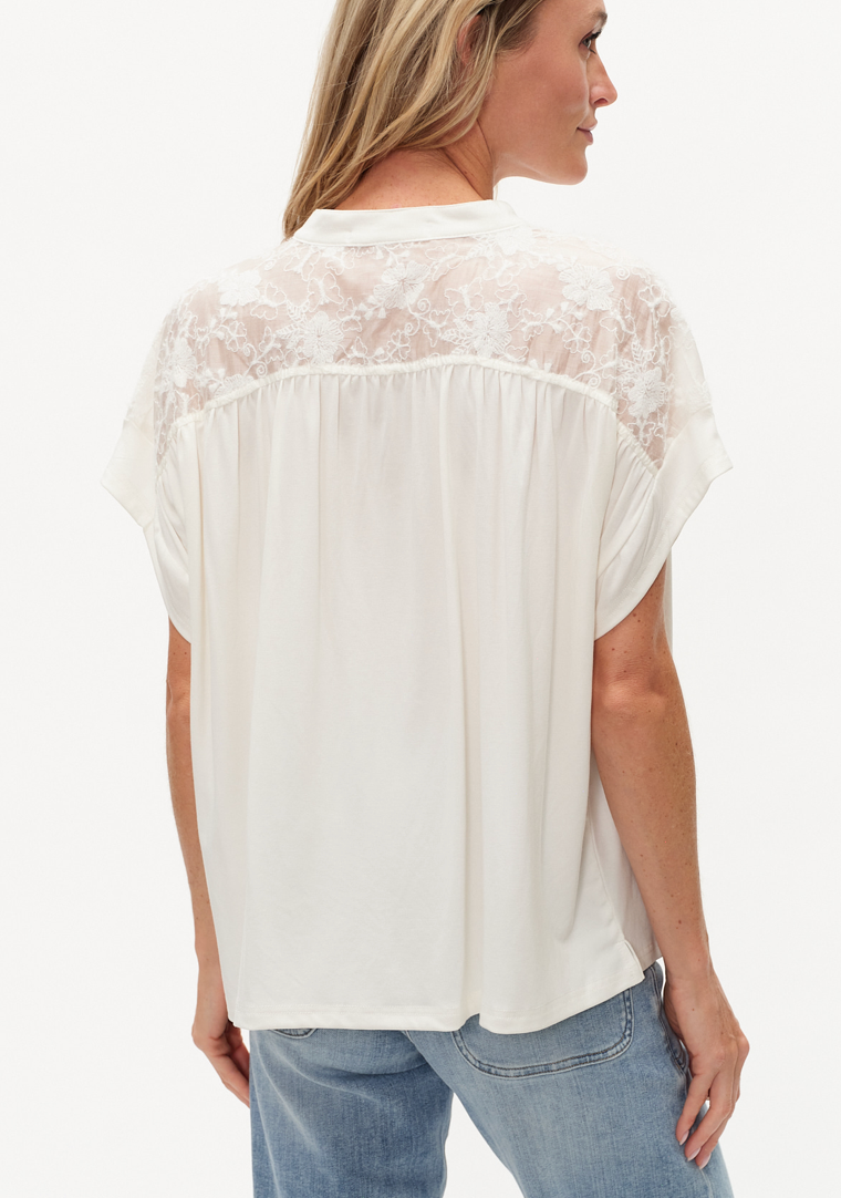 Ivory Embroidered Lace Back Blouse