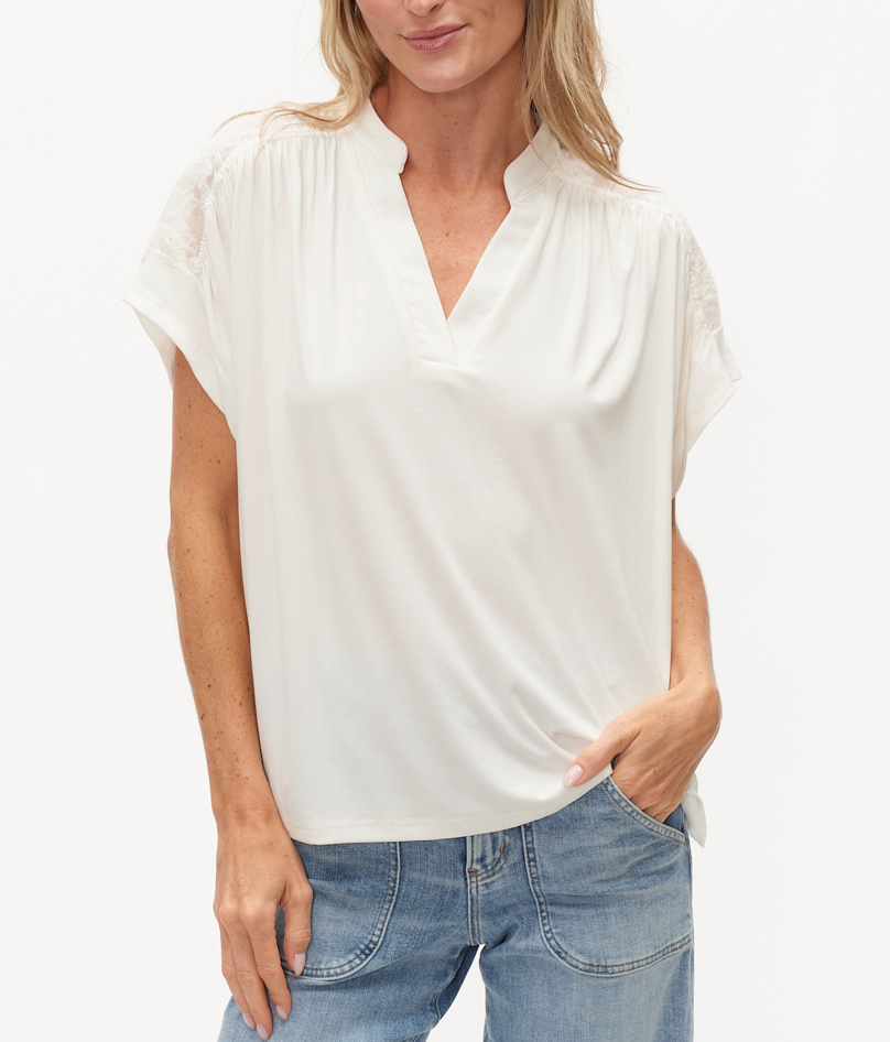 Ivory Embroidered Lace Back Blouse