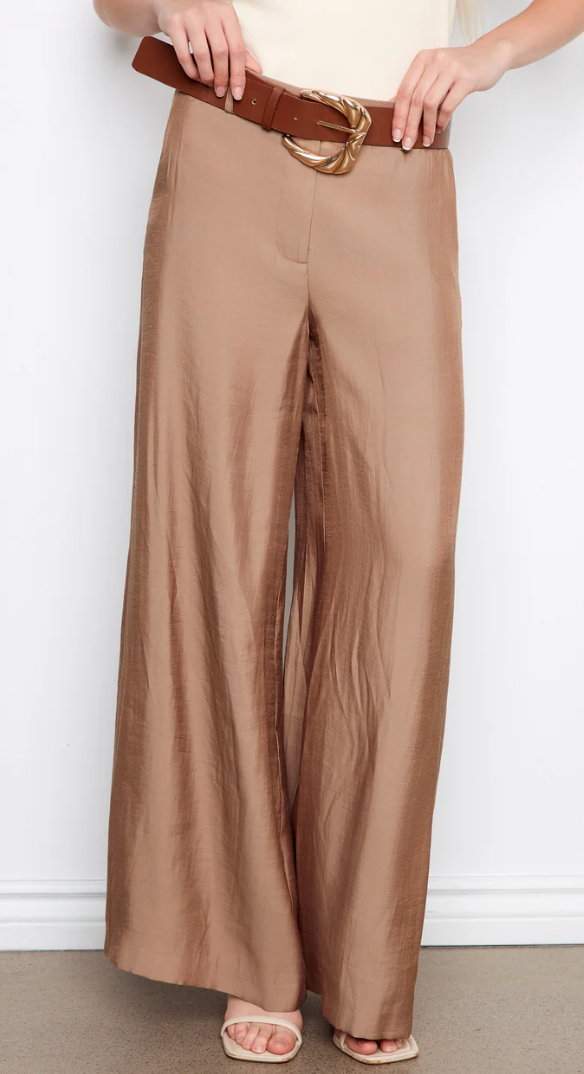 Mocha Wide-Leg Satin Trousers