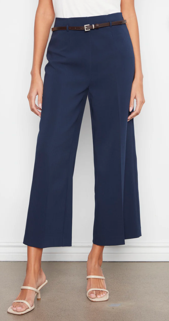 Navy Wide-Leg Crop Trousers