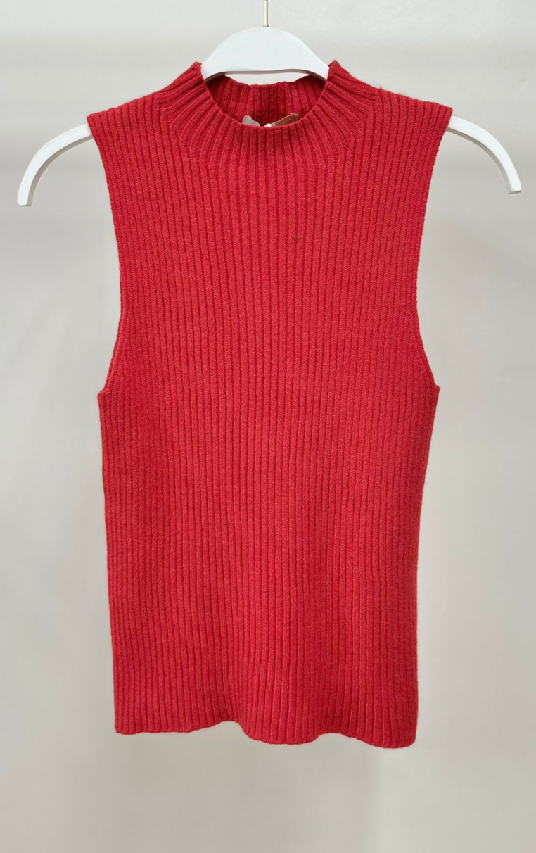 Ribbed Mock-Neck Sleeveless Knit Top