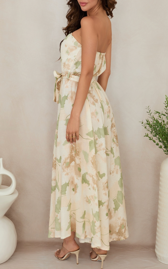 Sage Floral Strapless Midi Dress