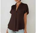 Chocolate Brown V-Neck Cap Sleeve Blouse