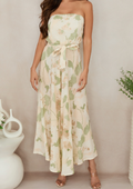 Sage Floral Strapless Midi Dress