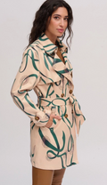 Green Swirl Printed Trench Coat