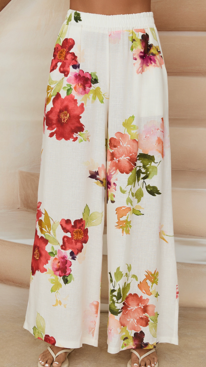 Red Floral Wide-Leg Pants